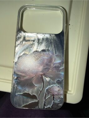 Floral Holographic Phone Case - Pink & Silver